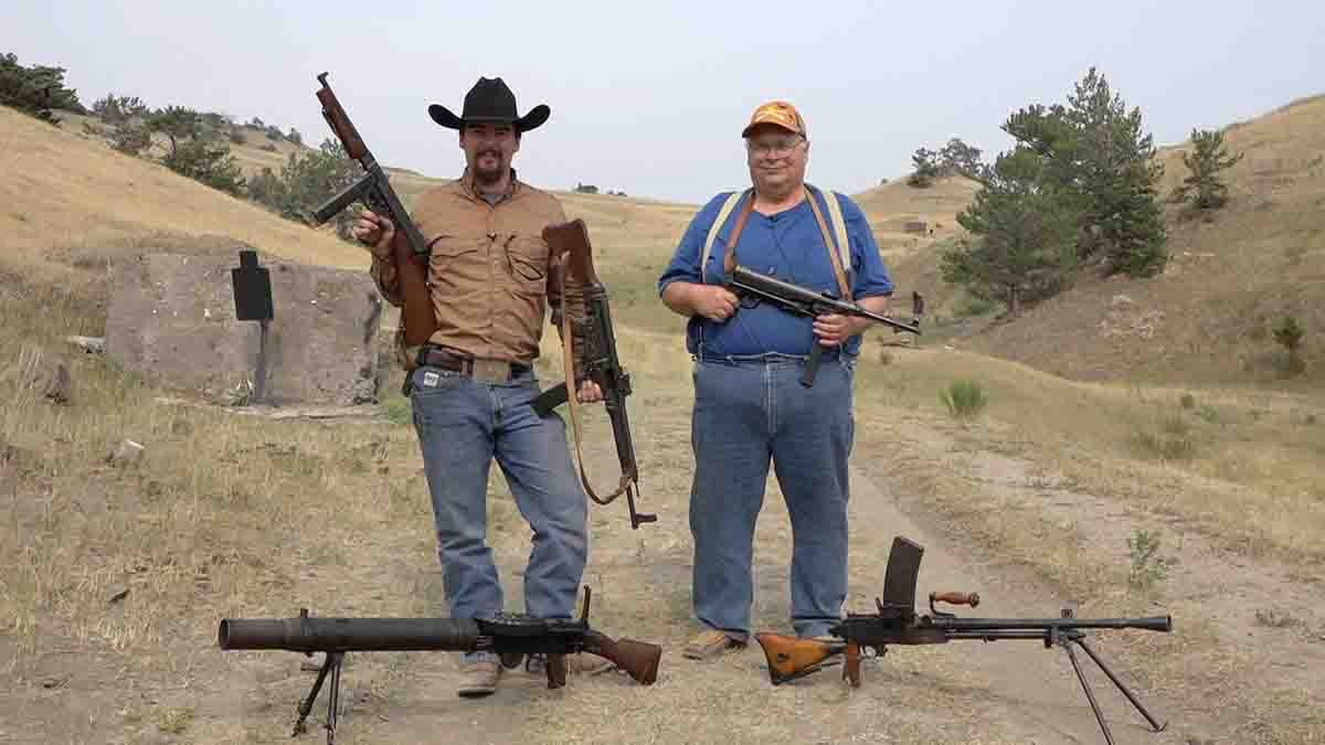 Mike and Jeremiah with some of the World War II machine guns used while filming for Handloader TV.